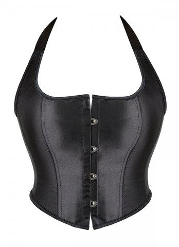 Black Sexy Shoulder Strap Corsets Top Halterneck Satin Bustier