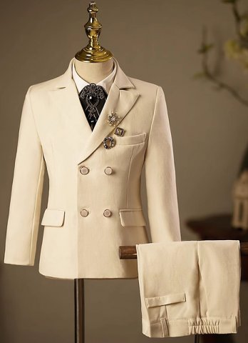 Boys Textured 6 Pcs Formal Beige Suit Slim Fit for Pageboy Wedding Communion Ages 3-16
