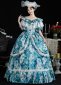 Blue Floral Jacquard Southern Bell Off the Shoulder Masquerade Ball Gown