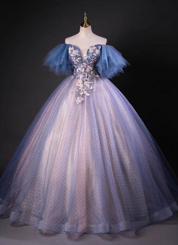 Violet Sexy Off Shoulder Tulle Formal Dress