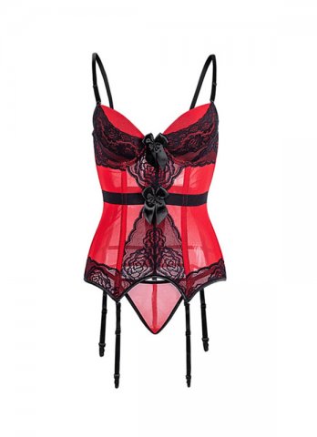 Red Spaghetti Straps Lace Sexy Perspective Lingerie