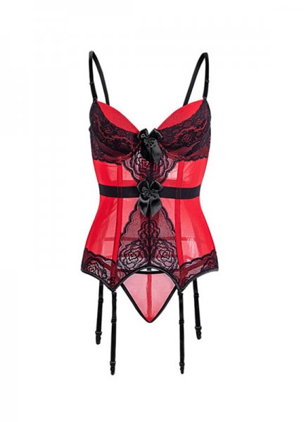 Red Spaghetti Straps Lace Sexy Perspective Lingerie