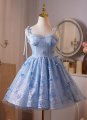 Blue Pink Corset Butterfly Spaghetti Straps Mini Party Formal Dress