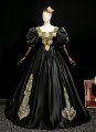 Elegant Vintage Medieval Black Masked Prom Dress Lace Appliques V-Neck 3/4 Sleeve Floor-Length Long Formal Dress