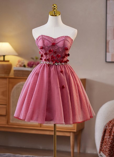 Red Mesh Off the Shoulder Corset Ball Gown Mini Cocktail Club Dress