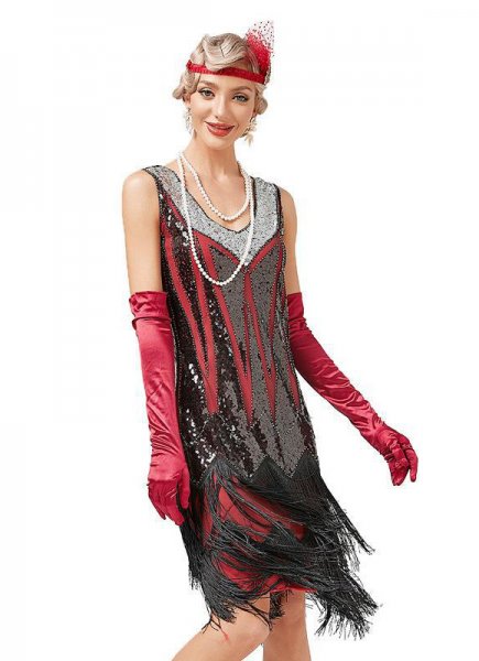 1920s Sequined Flapper Great Gatsby Dress Tassels Bead Dress