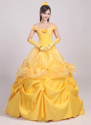 ハロウィンアダルトディズニームービー美女と野獣コスチュームイエローベルプリンセスドレス