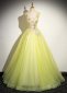 Sparkly Lemon Yellow Sleeveless Appliques Evening Dress