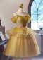 Yellow Spaghetti Straps Sequin Short Formal Dress 2