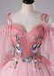 Princess Pink Spaghetti Straps Embroidery Tulle Party Dress 1
