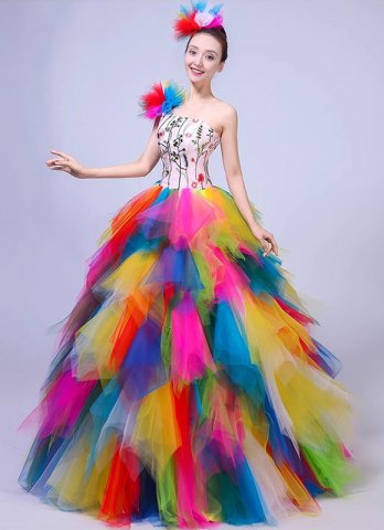 Women Colorful One Shoulder Tulle Tutu Dresses Festival Carnival Party Dance Costumes