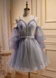 Gray Off the Shoulder A-line Formal Short Prom Dress