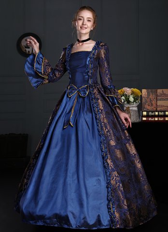 2022年ルネッサンス女性コロニアルブルーフローラルブロケードゴシックビクトリアンドレスハロウィンマスカレードボールガウンシアターコスチューム