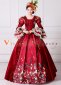 Red Long Flare Sleeves Vintage Lace Floral Wedding Masquerade Ball Gown Dress
