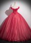 Red Appliques Tulle Corset Long Holiday Party Dress 4