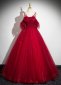 Sparkly Burgundy Tulle Appliques Sexy Spaghetti Straps Prom Dress