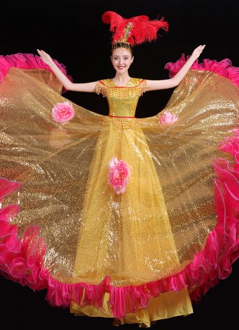 Women Gold Sequin Tulle Carnival Dresses