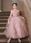 Pink Children Princess Bead Strapless Birthday Party Dress