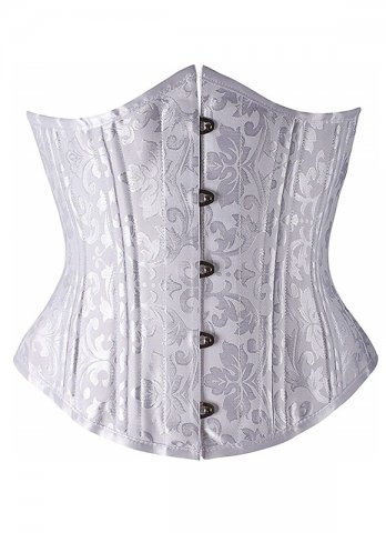 Plus Size White Jacquard Brocade Underbust Corset with Hip Gores
