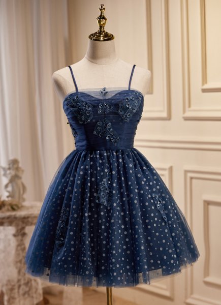 Off The Shoulder Short Prom Dress with Polka Dots