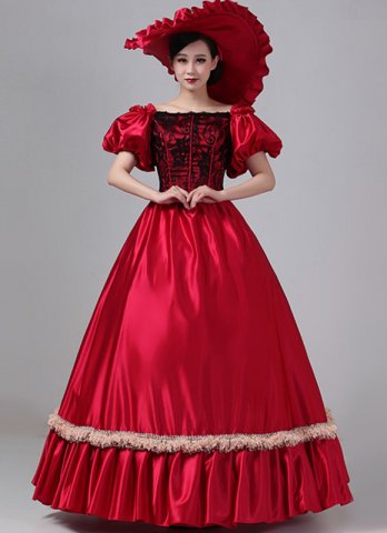 Burgundy Champagne Off-shoulder Historical Gothic Victorian Wedding Gown Dress