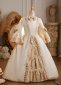 Champagne Satin Long Sleeves Girls Historical Victorian Party Dress