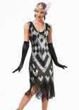 Black Flapper Dress Sequined Fringe 1920s Fashion Style Great Gatsby 20s Party