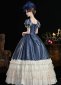 Women Dark Blue Lace Ruffled Short Sleeve Southern Belle Dress 4