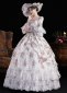 Pink Purple Floral Lace Short Flare Sleeve Floor Length Venice Carnival Dress