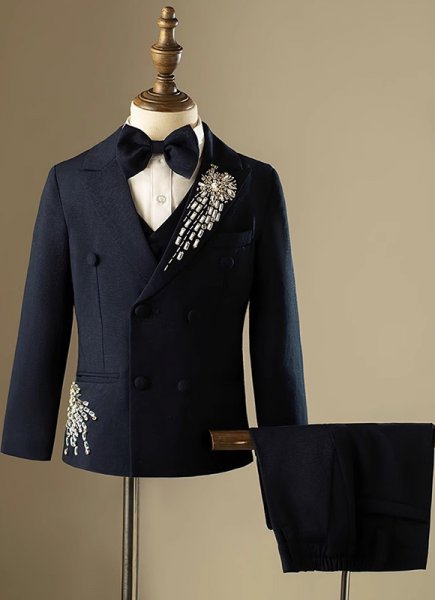 Hand Seam Drill Boys 5 Piece Formal Blazer Kids Gentleman Suits Set for Party