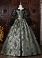 Dark Green Floral Brocade Lace Puff Sleeves Gothic Victorian Dress 3