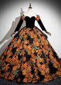 Orange Jacquard Long Sleeves Off the Shoulder Formal Dress