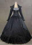 ブラックロングスリーブスクエアカラーシビルウォールネッサンスゴシックビクトリアンボールガウンドレス