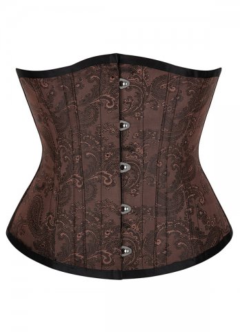 Brown Jacquard Waist Training Underbust Corset Longline