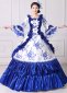 Blue Printed Long Sleeves Masquerade Victorian Ball Gown