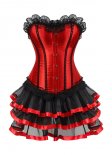 Red Satin Lace Sexy Overbust Corset And Skirt