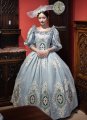 Women Baroque Jacquard Dresses Rococo Floral Blue Party Dresses
