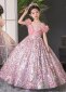 Girls Sequin Pink Mesh A line Prom Homecoming Dresses 1