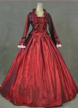 最新のワインレッドゴシックビクトリア朝のドレスフランスの喧騒の時代のボールガウンの再現ハロウィーンの衣装