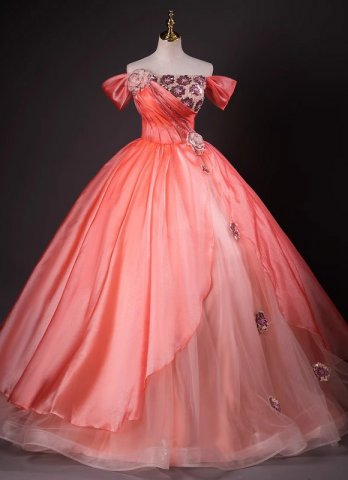 Red Sequins Appliques Tulle Off Shoulder Evening Dress with Slit