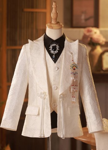 Boys Suits 4 Piece White Slim Fit Chinese Style Kids Tuxedo Suits for Party Stage Show