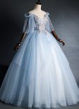 Light Blue Quinceanera Dresses Lace Applique Ball Gown