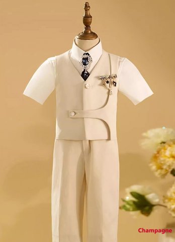 Upscale Boys Formal Suits Pants Vest Shirt Kids Wedding Prom 4 Piece Set