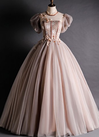 Appliques Lace Beading Floor-Length Backless Corset Party Dresses