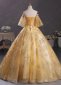 Yellow Embroidery Appliques Tulle Off the Shoulder Evening Dress 5