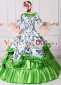 Green Long Flare Sleeves Retro Bow Floral Masquerade Ball Gown Theater Costume 4