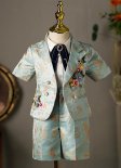 Boys Blue Floral Paisley 5 Piece Shorts Tuxedo Suit for Christening Communion & All Special Occasions