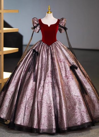 Vintage Burgundy Velvet Square Collar Formal Party Dresses