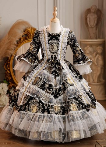 Girls Vintage Baroque Style Ball Gown Children Victorian Masquerade Dresses