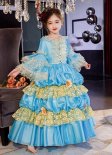 Children Blue Souther Bell Dress Girls Victorian Theatrical Ball Dress